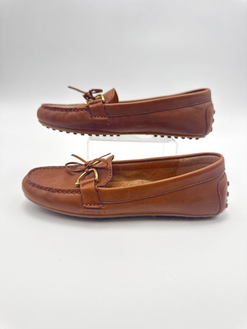 Lauren Ralph Lauren Briley Brown Leather Loafers With Gold Hardware Womens Size